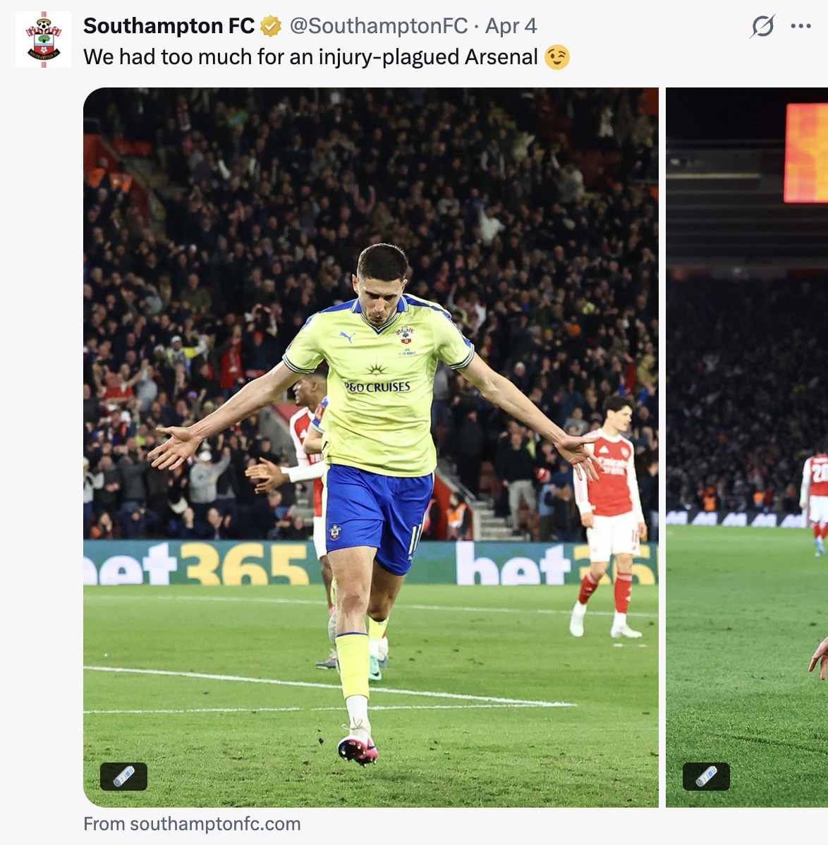 Screenshot referencing Arsenal injury concerns after international duty